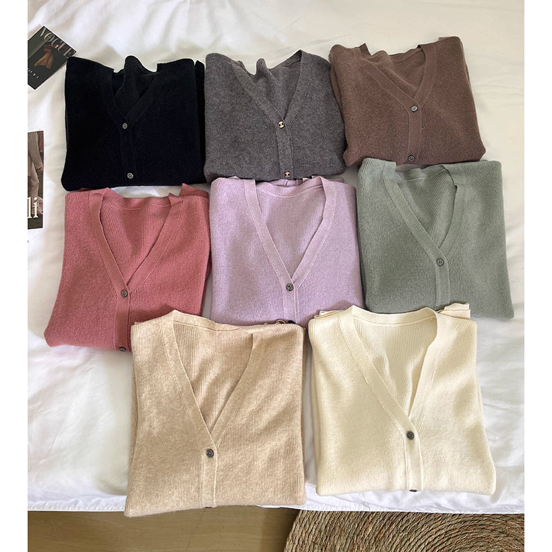 Měkký, jednobarevný, jemný, všestranný, s výstřihem do V, volný, kardigan s dlouhým rukávem, dámský úplet
